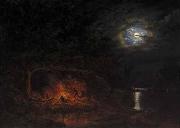 Cornelius Krieghoff In Camp at Night oil on canvas